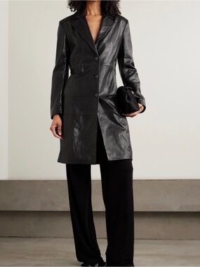 NOUR HAMMOUR BLACK LEATHER TRENCH. Brand new with tags, never worn. Size 38.
